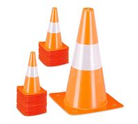 Relaxdays Safety Cones, Set of 32, for Football and Dog Training, Sports Markers, 30 cm, Traffic, Reflective, Orange