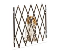 Relaxdays Safety Gate, Dog Barrier, Width Extendable up to 118 cm, 69-82.5 cm high, Bamboo & Iron, Stairs & Doors, Brown