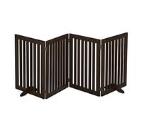 Relaxdays Safety Gate for Children & Pets, with Feet and Floor Protectors, Free-Standing Barrier, 92 x 207 cm, Brown, Fibreboard
