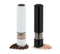 Relaxdays Salt and Pepper Grinder, 2x Set, Kitchen, Season, Herbs & Spices, Shaker, Electronic, LED-light, Black/White, Stainless steel, 23 x 5 x 5 cm