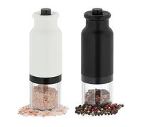 Relaxdays Salt and Pepper Grinder, 2x Set, Kitchen, Season, Herbs & Spices, Shaker, Electronic, LED-light, Black/White, 70% plastic 20% ceramic 10% stainless steel, 20 x 6 x 6 cm