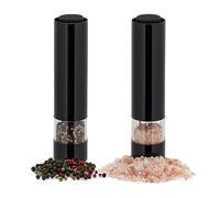 Relaxdays Salt and Pepper Grinder, Set of 2, Kitchen, Season, Herbs & Spices, Shaker, Electronic, with LED-light, Black, Stainless steel, 23 x 5 x 5 cm