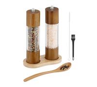 Relaxdays Salt and Pepper Mill, 6 Piece Set, Spice Grinder, Wood, Manual, Grinding Mechanism, Wooden, Brown/Transparent, 22 x 15 x 7 cm