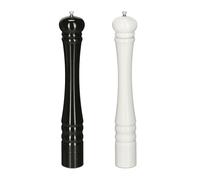 Relaxdays Salt and Pepper Mill, Set of 2, 40 cm, Spice Grinder, Wood, Manual, Ceramic Grinding Mechanism, Black/White, 40 x 6.5 x 6.5 cm