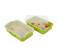 Relaxdays Sandpit with Lid, 2-Pack, Plastic, Indoor/Outdoor, Small Kids' Play, 8 x 38 x 25 cm, Light Green