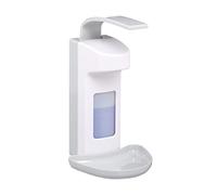 Relaxdays Sanitizer Dispenser with Drip Tray, Hygienic Wall Container, Disinfectant, Arm Lever, 500 ml, White, Pack of 1