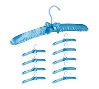 Relaxdays Satin Clothes Hanger Set of 10, Soft Padding, 360° Swivel Hooks, Decorative Bow, 38 cm Wide, Light Blue, Wood, Pack of 10