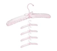 Relaxdays Satin Clothes Hanger Set of 5, Soft Padding, 360° Swivel Hooks, Decorative Bow, 38 cm Wide, Pink, Wood, Pack of 5