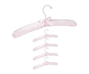 Relaxdays Satin Clothes Hanger Set of 5, Soft Padding, 360° Swivel Hooks, Decorative Bow, 38 cm Wide, Pink, Wood, Pack of 5