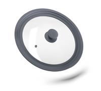 Relaxdays Saucepan Lid Universal, Glass Cover, Stepped Silicone Rim, Pots & Pans 26-30 cm, 5 x 31.5 cm, Grey
