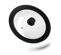 Relaxdays Saucepan Lid, Glass Cover, Universal, 26-30 cm, Silicone Rim, Black