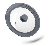 Relaxdays Saucepan Lid Universal, Glass Cover, Stepped Silicone Rim, Pots & Pans 22-26 cm, 5x27,5 cm, Grey