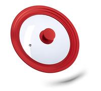 Relaxdays Saucepan Lid Universal, Glass Cover, Stepped Silicone Rim, Pots & Pans 22-26 cm, 5x27,5 cm, Red