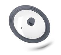 Relaxdays Saucepan Lid Universal, Glass Cover, Stepped Silicone Rim, Pots & Pans 26-30 cm, 5 x 31.5 cm, Grey