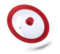 Relaxdays Saucepan Lid Universal, Glass Cover, Stepped Silicone Rim, Pots & Pans 26-30 cm, 5 x 31.5 cm, Red