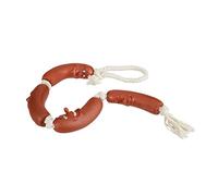 Relaxdays Sausage Dog Chewing Toy, For Small & Big Dogs, Robust, No Squeaking, Dog Chew Toy, 65 cm, Red - White