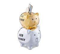 Relaxdays Savings, Money, 2 Pigs, Funny Monetary Gift for Couples & Weddings, Piggy Bank, Ceramic, Silver/Gold, H x W x D: app. 15 x 10 x 8 cm