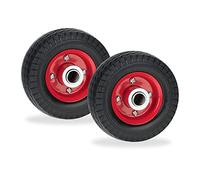 Relaxdays Scooter Wheels, 6x2, Set of 2, Solid Rubber, Steel Centre, Replacement Tyres, Puncture-Proof, Black/Red
