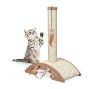Relaxdays Cat Scratching Column, HxWxD: 52 x 42 x 22 cm, Scratch Post with Toy, Sisal Post & Scratching Board, Brown