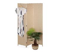 Relaxdays Screen, 3 Panels, Folding Room Divider, 170 x 120 cm, Partition Wall, Plastic & Wood, Light Brown