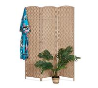Relaxdays Screen, 3-Piece, Foldable Room Divider, H x W 170 x 120 cm, for Indoor Use, Divider, Wood, Paper Rope, Natural