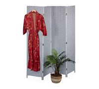 Relaxdays Screen, 4 Panels, Folding Room Divider, 170 x 160 cm, Partition Wall, Plastic & Wood, Grey/White