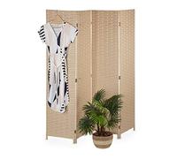 Relaxdays Screen, 4 Panels, Folding Room Divider, 170 x 160 cm, Partition Wall, Plastic & Wood, Light Brown