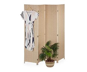 Relaxdays Screen, 4 Panels, Folding Room Divider, 170 x 160 cm, Partition Wall, Plastic & Wood, Light Brown