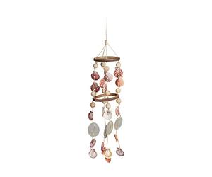 Relaxdays Seashell Wind Chimes, Driftwood, Maritime Beach Garland, Garden Decoration, Capiz Mobile, 75 cm, Natural