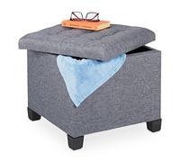 Relaxdays Seat Stool with Storage Space, Ottoman, Foam Padding, Fabric Cover, Footstool, HxWxD: 42 x 45 x 45 cm, Grey, Fibreboard