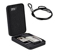 Relaxdays Security Box, Combination Lock, Portable, Security Cable, Car Safe, H x W x D: 5.5 x 17 x 25 cm, Steel, Black