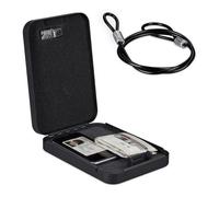 Relaxdays Box, Combination Lock, Portable, Security Cable, Car Safe, H x W x D: 5.5 x 17 x 25 cm, Steel, Black, 5,5 x 17 x 25 cm