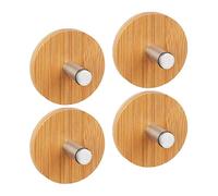 Relaxdays Self Adhesive Towel Hooks; Round Adhesive Hooks Set of 4, for Bathroom & Kitchen, Stainless Steel, Rust-Free, Natural