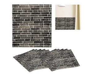 Relaxdays Self-Adhesive Wall Panels, Set of 10, Cut to Size, Modern Look, Stone Pattern, Paneling, 77 x 70 cm, Charcoal