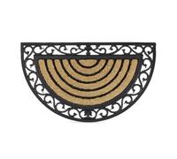 Relaxdays Coir Doormat Semi-Circle Rubber Floor Mat with Stripes and Floral Pattern, Weather-Proof Welcome Mat Anti-Slip for all Floor Types with Cast Iron-Look, Brown / Black