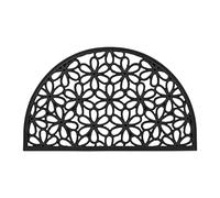 Relaxdays Semicircular Flower Pattern Doormat, 45 x 75 cm, Door Mat Inside & Outside, Non-Slip Bottom, Shoe Wiper, Black, Rubber