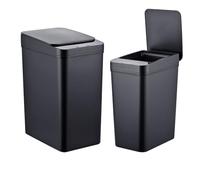 Relaxdays sensor bins, set of 2, 9L & 15L, automatic lid, bin liner holder, PP, kitchen, black