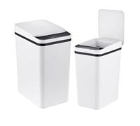 Relaxdays sensor bins, set of 2, 9L & 15L, automatic lids, white