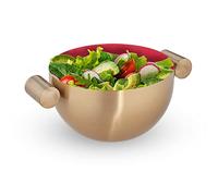 Relaxdays Serving Bowl, Stainless Steel, Ø 15 cm, Round, Metal, for Salad & Snacks, Baking & Mixing, Gold/Red