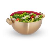 Relaxdays Serving Bowl, Stainless Steel, Ø 20 cm, Round, Metal, for Salad & Snacks, Baking & Mixing, Gold/Red