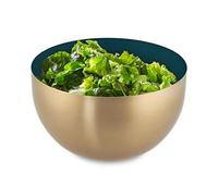 Relaxdays Serving Bowl, Stainless Steel, 1 Litre, Round, Metal, for Salad & Snacks, Baking & Mixing, Ø 15 cm, Green/Gold