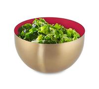Relaxdays Serving Bowl, Stainless Steel, 1 Litre, Round, Metal, for Salad & Snacks, Baking & Mixing, Ø 15 cm, Red/Gold