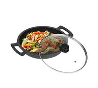 Relaxdays Serving Pan, Suitable for Induction Cookers, Non-Stick Coating with Glass Lid, Aluminium, 32 cm, Sauté Pan, Black