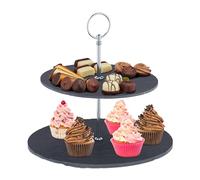 Relaxdays Serving Stand, 2 Tiers, Slate, Afternoon Tea, Cakes & Snacks, Fruit, Étagère, H x Ø 23 x 25 cm, Grey/Silver, 23 x 25 x 25 cm