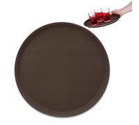 Relaxdays Serving Tray, 10x Set, Round Ø 35 cm, Bar Plate, Non-Slip Rubber Surface, Waiter's Catering, Versatile, Brown