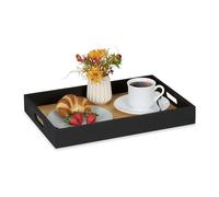 Relaxdays Serving Tray, Bamboo and MDF, HxWxD: 5 x 40.5 x 28 cm, with Handles, High Rim, Rectangular, Black/Natural
