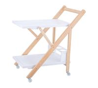 Relaxdays serving trolley, bamboo, folding kitchen trolley, bottle holder, 2 shelves, HxWxD 70x44x39.5 cm, white-natural