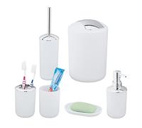 Relaxdays Set, 6 Pieces, Accessories, Plastic, Complete Bathroom Equipment, Modern Design, White