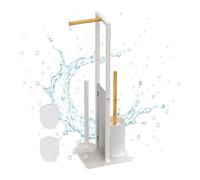 Relaxdays set, H x W x D: 65 x 21 x 18 cm, standing paper, toilet brush, replacement roll holder, white/natural, Plastic Iron Bamboo