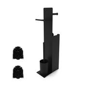 Relaxdays set, H x W x D: 67 x 22 x 12 cm, standing paper, toilet brush, replacement roll holder, shelf, black, 75% iron 20% plastic 5% foam
